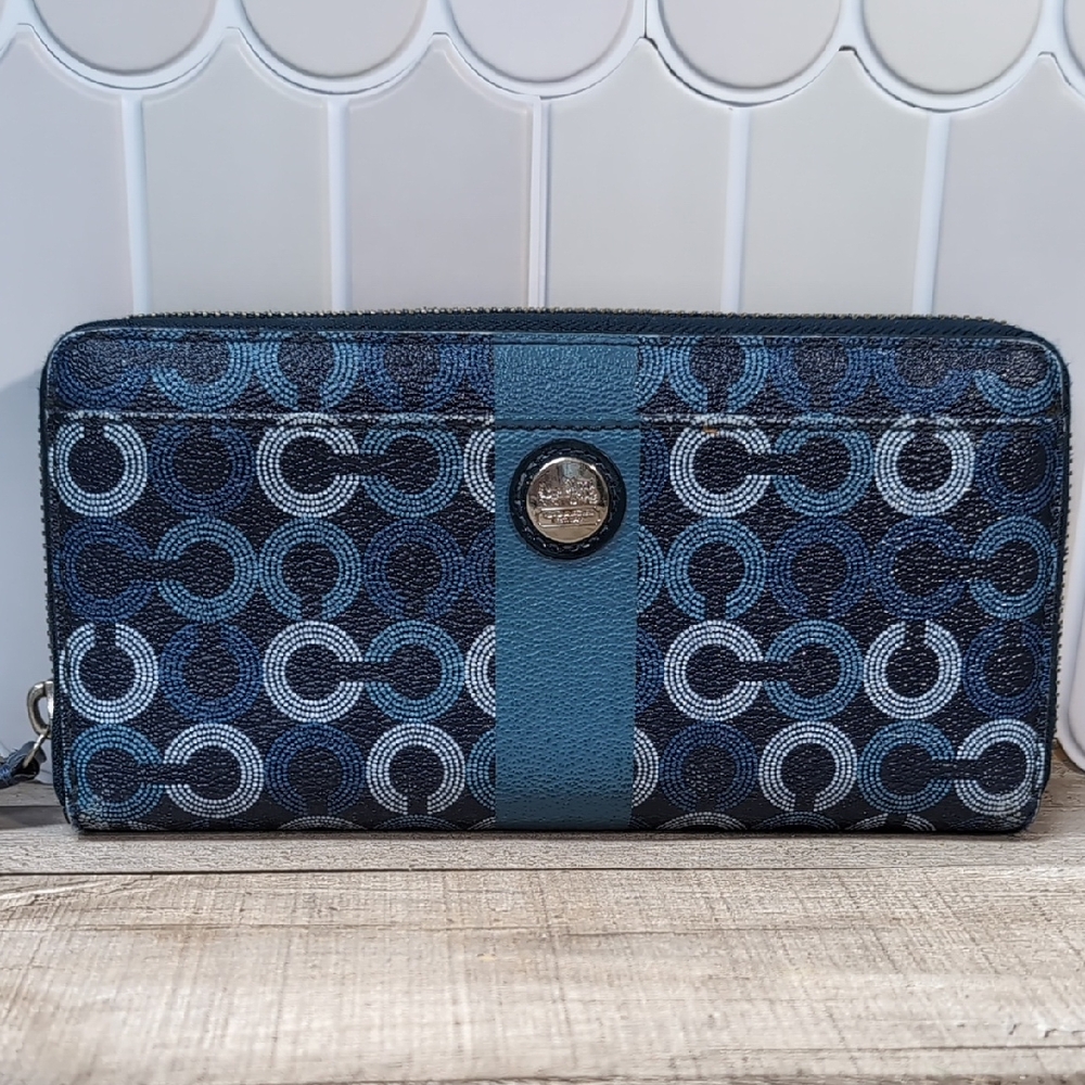 Coach Blue and Black Monogram Wallet